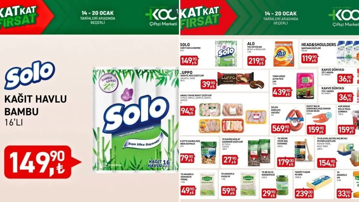 Tarım Kredi 14-20 Ocak indirimli aktüel kataloğu! Tavuk Baget 94,90 TL, 3 KG Altın Filiz Çay 439,90 TL’ye düştü