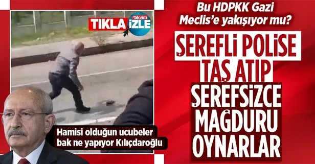 HDPKK’lı Alican Önlü’den alçak provokasyon! PKK üyesi Aysel Doğan’ın cenazesinde polise taş attı