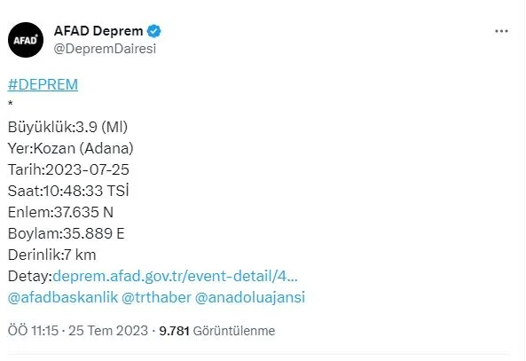 Son dakika: Adana'da deprem... Çevre illerden hissedildi | Osmaniye Kahramanmaraş AFAD KANDİLLİ SON DEPREMLER-8