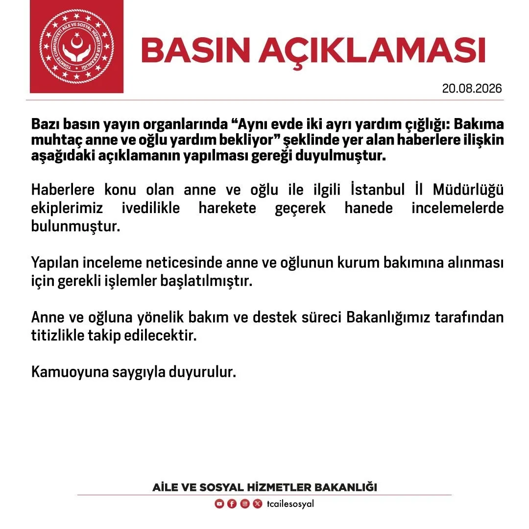 İstanbul'daki anne ve oğlu için Bakanlık harekete geçti: Kurum bakımına alınmaları için işlemler başlatıldı-1