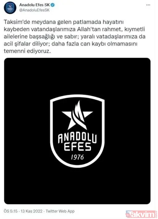 İstiklal Caddesi'nde hain terör saldırısı sonrası Türkiye tek yürek! Spor camiasından geçmiş olsun mesajları... - 9