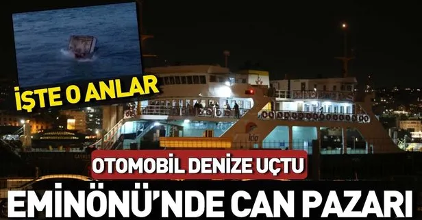 Son dakika! İstanbul Eminönü’nde bir otomobil feribota giderken denize düştü!