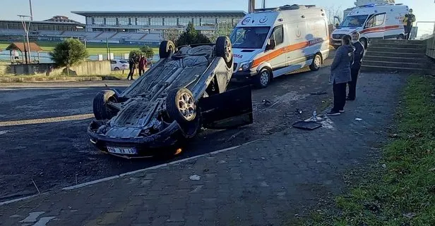 Trabzon’da köpeğe çarpmamak için direksiyonu kırdı otomobil devrildi: 3 yaralı