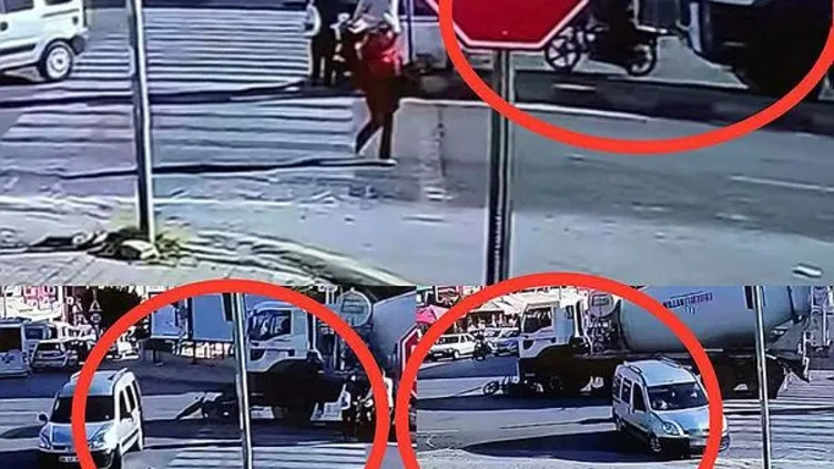 Mersin Erdemli'de feci trafik kazası: Can yakan kaza anı görüntüsü kamerada! Beton mikseri motosikletliyi böyle ezdi