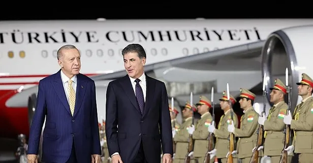 Başkan Erdoğan Erbil'de! Resmi törenle karşılandı: Neçirvan Barzani, Mesrur Barzani ve Mesut Barzani ile görüştü