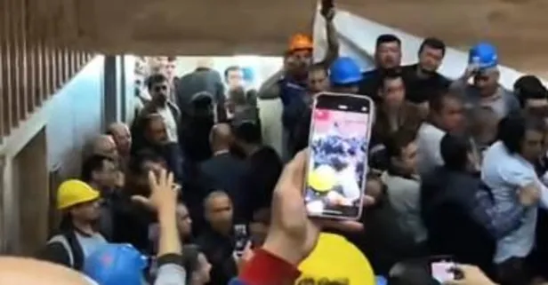Muğla'da sendikacılardan CHP'li Başkan Aras’a baretli protesto! Sloganlar salonu inletti arbede çıktı