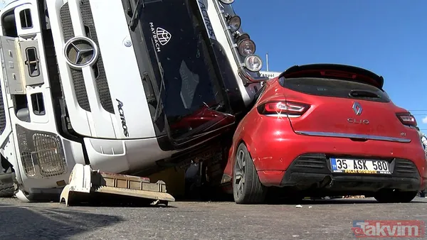 Sultanbeyli'de facianın eşiğinden dönüldü! Hafriyat kamyonu otomobilin üzerinde devrildi - 5