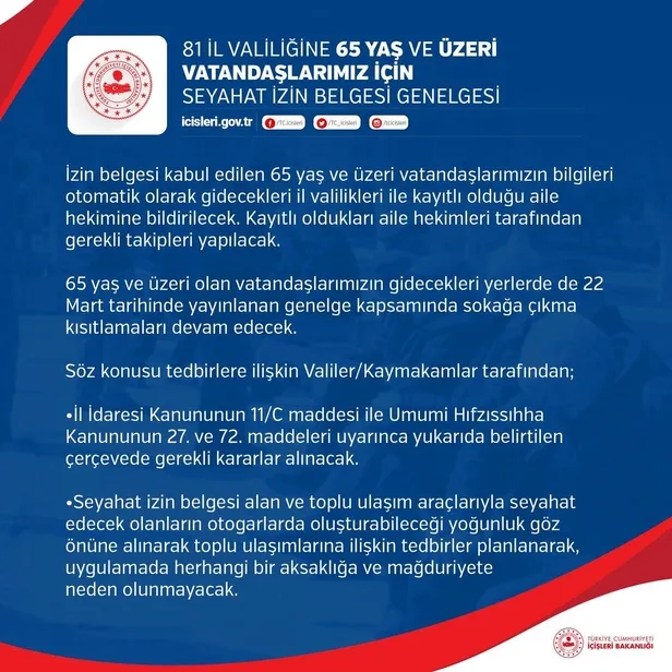 Son dakika: İçişleri Bakanlığından "65 Yaş ve Üzeri Vatandaşlar İçin Seyahat İzin Belgesi" genelgesi-4