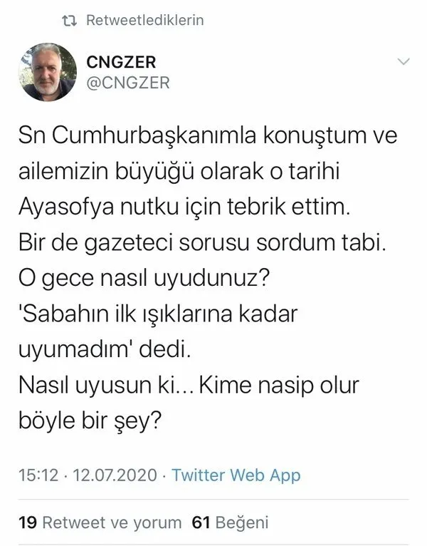 Baskan Recep Tayyip Erdogan Ayasofya Kararinin Aciklandigi Gece Ne Yapti Takvim