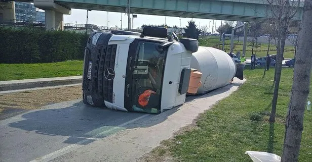 Son dakika: İstanbul’da facianın eşiğinden dönüldü!  Beton mikseri yan yattı