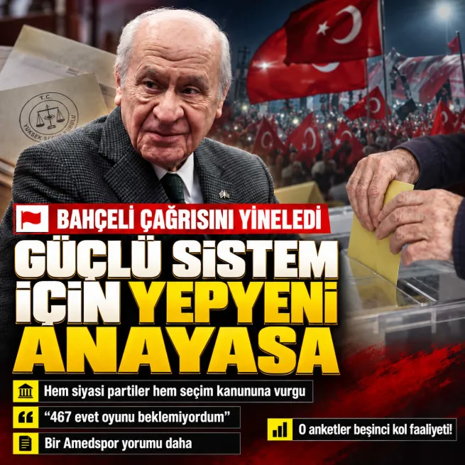 Bahçeli’den sistemi güçlendirecek yeni anayasa çağrısı... Hem siyasi partiler hem seçim kanununa vurgu