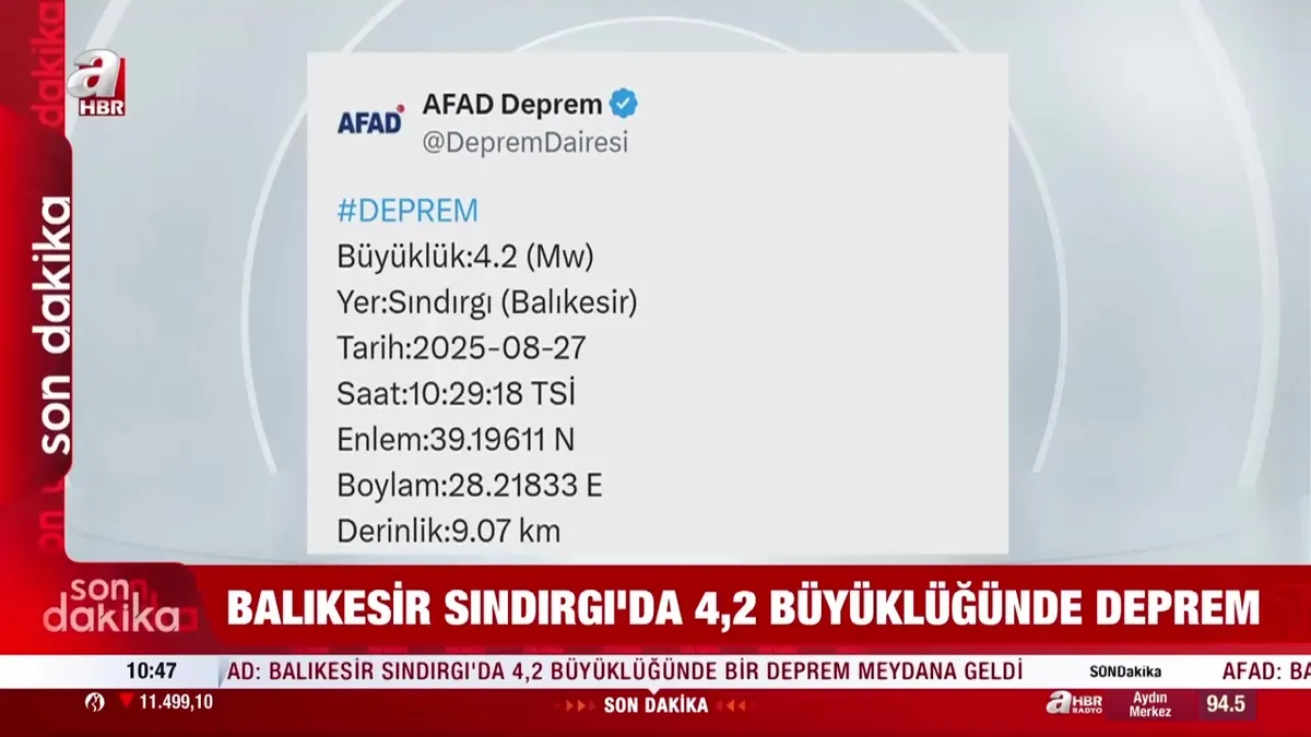Sındırgı'da 4.2 büyüklüğünde deprem