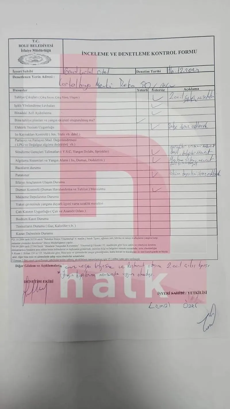 Otelin denetimden geçmediği raporu 