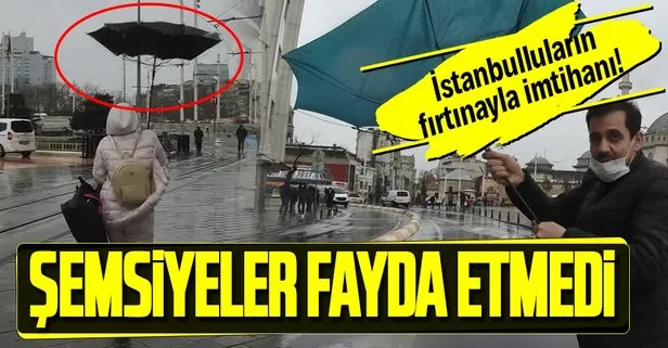 SON DAKİKA: Taksim’de yağmur ve rüzgar zor anlar yaşattı: Şemsiyeler fayda etmedi!