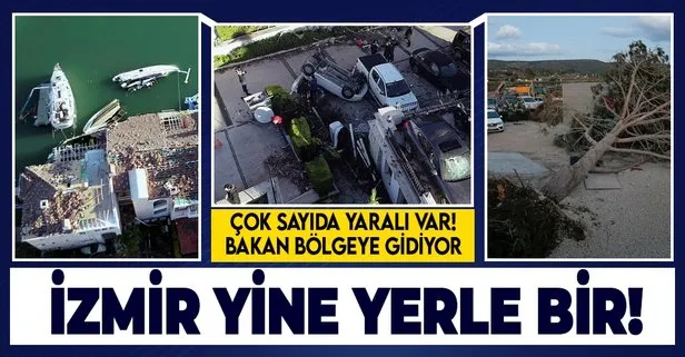 İzmir’in Çeşme ilçesinde hortum ve aşırı rüzgar nedeniyle 16 kişi yaralandı! Bakan bölgeye gidiyor