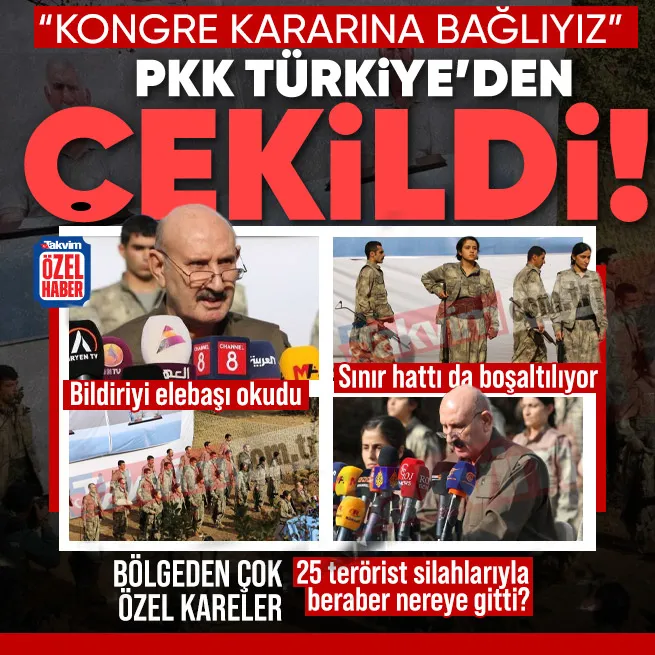 PKK Türkiyeden ve sınır hattından çekildi! Bildiriyi elebaşı Sabri Ok okudu: 25 terörist silahlarıyla beraber nereye gitti?