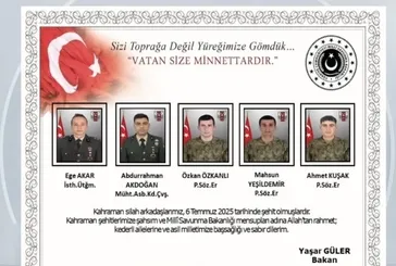 MSB 5 şehidimizin isimlerini açıkladı