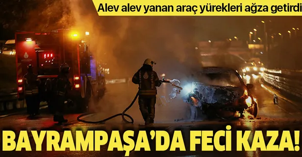 Bayrampaşa’da kaza yapan araç alev aldı