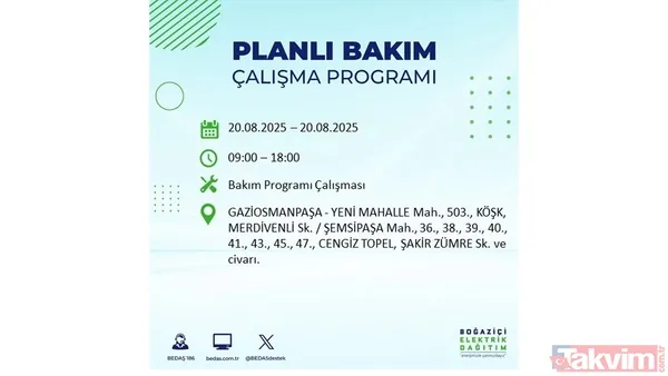 ⚫20 Ağustos 2025 İstanbul'da Elektrik Kesintisi Yaşanacak İlçe Ve Mahalleler