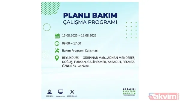 (15 Ağustos Cuma Günü İstanbul'da Elektrik Kesintisi Yaşanacak Noktalar Ve Saat Aralıkları)