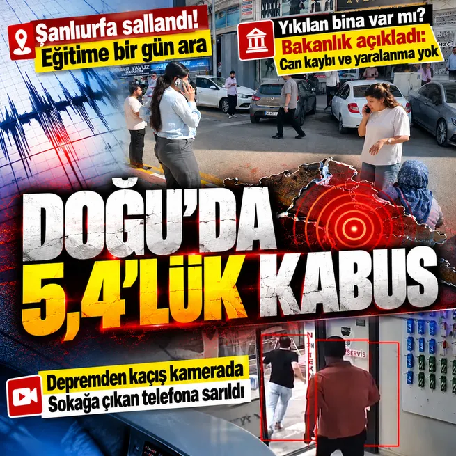 Şanlıurfada 5,4 büyüklüğünde deprem: Yıkım, can kaybı ve yaralanma yok! Eğitime 1 gün ara verildi