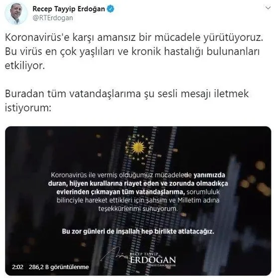 Başkan Erdoğan'dan vatandaşlara koronavirüsle mücadele çağrısı! Sesli mesaj yayınladı...-1