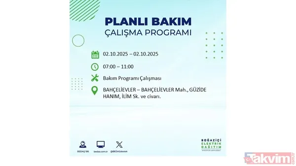 🔵2 Ekim 2025 Perşembe Günü İstanbul'da Elektrik Kesintisi Yaşanacak İlçeler