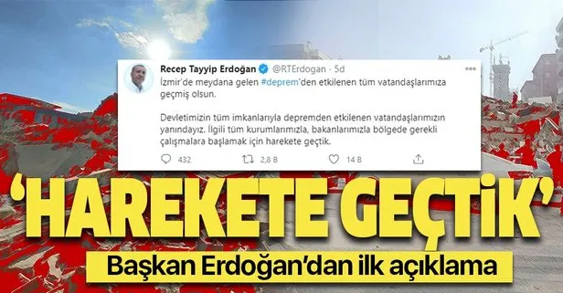 SON DAKİKA: Başkan Erdoğan’dan İzmir depremi sonrası ilk açıklama