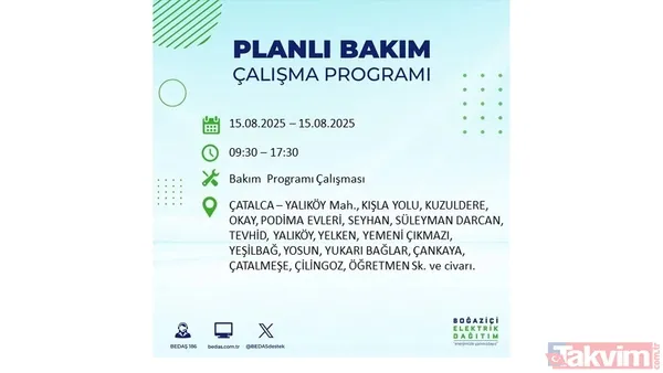 (15 Ağustos Cuma Günü İstanbul'da Elektrik Kesintisi Yaşanacak Noktalar Ve Saat Aralıkları)