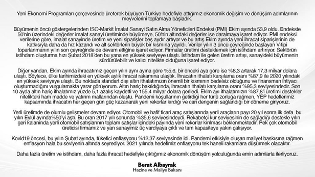 Son dakika: Hazine ve Maliye Bakanı Berat Albayrak: Ekonomik dönüşüm yolculuğunda emin adımlarla ilerliyoruz-1