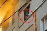 Evde çıkan yangında önce çocuğunu sonra kendisini 3’üncü kattan attı! O anlar kamerada