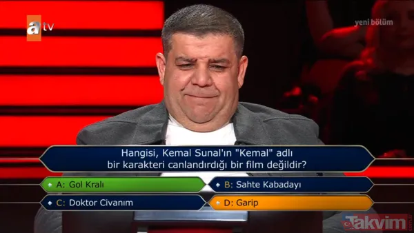 Hangisi, Kemal Sunal'ın "Kemal" Adlı Bir Karakteri Canlandırdığı Bir Film Değildir? A: Gol Kralı B: Sahte Kabadayı C: Doktor Civanım D: Garip Panda Sorusunu...