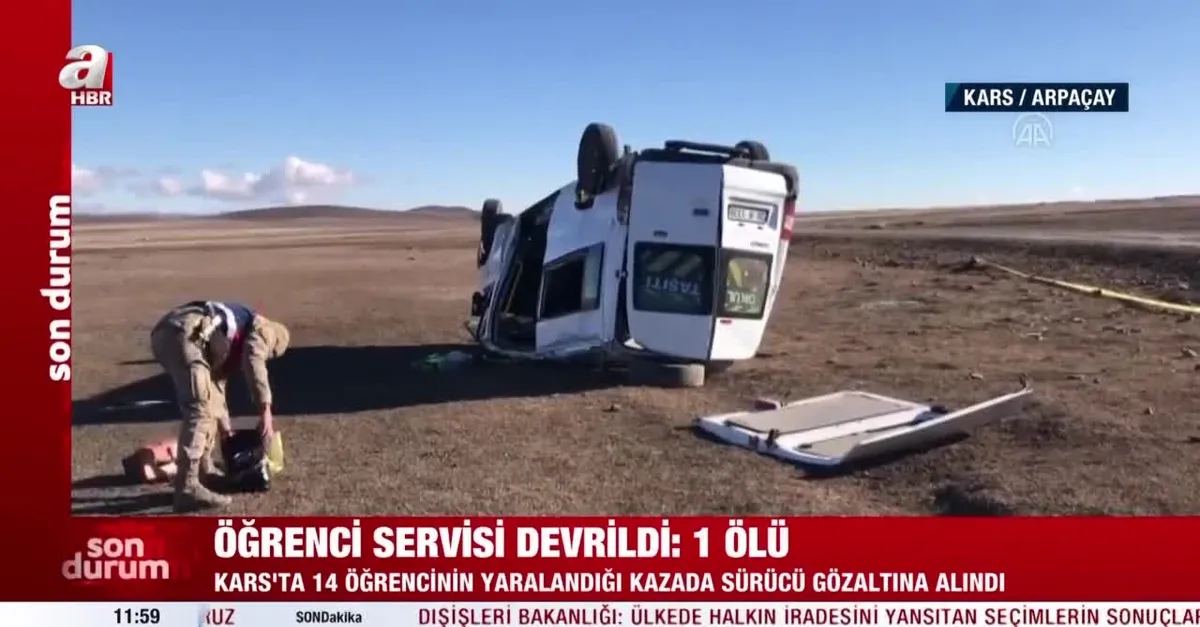 Kars'ta korkunç kaza! öğrenci servisi devrildi: 1 ölü, 14 yaralı