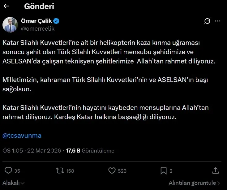 Katar'da arıza yapan helikopter düştü! MSB şehitlerimizin kimliklerini açıkladı: Biri binbaşı ikisi ASELSAN personeli-6