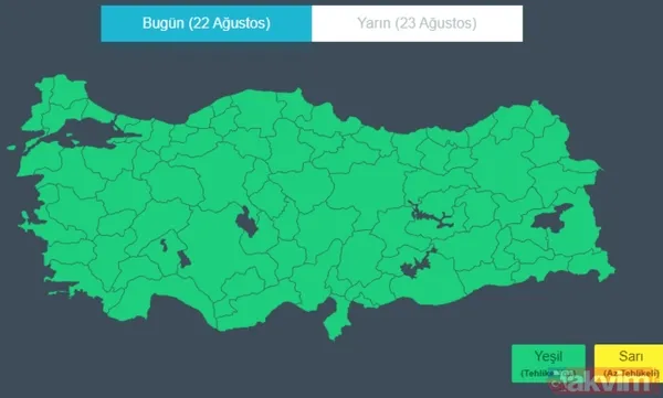 Bugün Kodlu Uyarı Bulunuyor Mu? Mgm Verilerine Göre Bugün Harita Yeşil. Yani Kodlu Uyarı Bulunmuyor. Bazı İllerde İse Sıcaklık Artışları Gündemde.