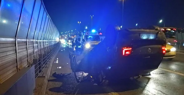 Haliç Köprüsü’nde kaza! Otomobil takla atıp ters döndü