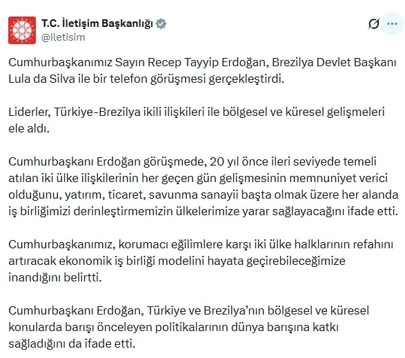 baskan-erdogan-brezilya-devlet-baskani-lula-ile-gorustu-ikili-iliskiler-ile-bolgesel-ve-kuresel-gelismeleri-el-1787578728698.jpeg Başkan Erdoğan, Brezilya Devlet Başkanı Lula ile görüştü: İkili ilişkiler ile bölgesel ve küresel gelişmeleri ele aldı-2