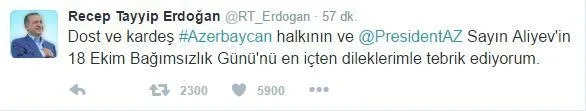 Erdoğan'dan Azerbaycan'a bağımsızlık günü mesajı-1