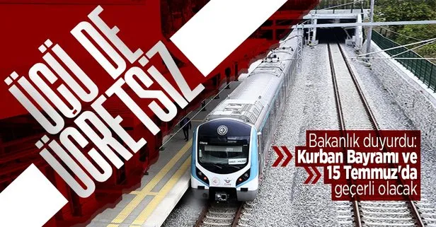 Ulaştırma ve Altyapı Bakanlığından Kurban Bayramı ve 15 Temmuz’da ücretsiz ulaşım müjdesi: Marmaray, Başkentray ve İzban...