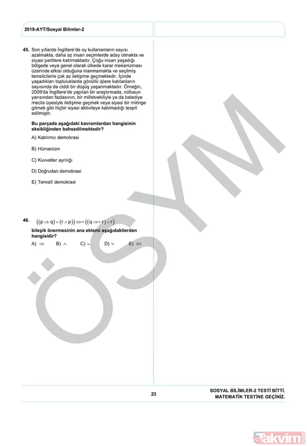 2019 YKS AYT soruları ve cevapları yayınlandı! İşte AYT soru ve cevap anahtarı... - 26