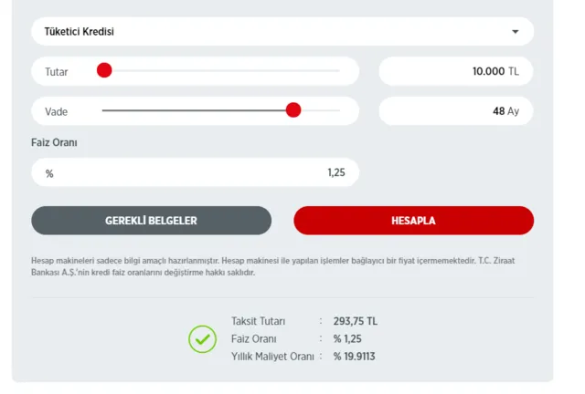 Ziraat Bankası 10 bin lira 48 ay ihtiyaç kredisi hesaplama nasıl yapılır?-2