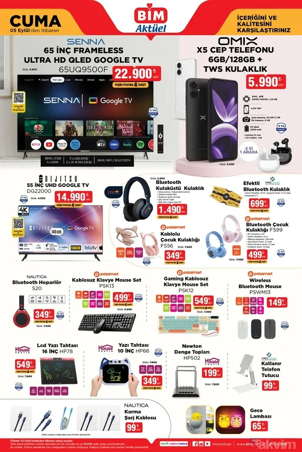 📺 Teknoloji & Telefon 📺 Senna 65" Frameless Ultra Hd Google Tv: 22.900 Tl 📺 Dijitsu 55" Uhd Google Tv: 14.990 Tl 📱 Omix X5 Cep Telefonu (6Gb/128Gb + Tws...