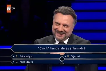 Kim Milyoner Olmak İster'de 100.000 TL'lik soru: Cıncık hangisiyle eş anlamlıdır?