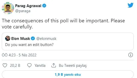 Twitter hissedarı olan Elon Musk'tan anket: Düzenleme butonu istiyor musunuz?-3