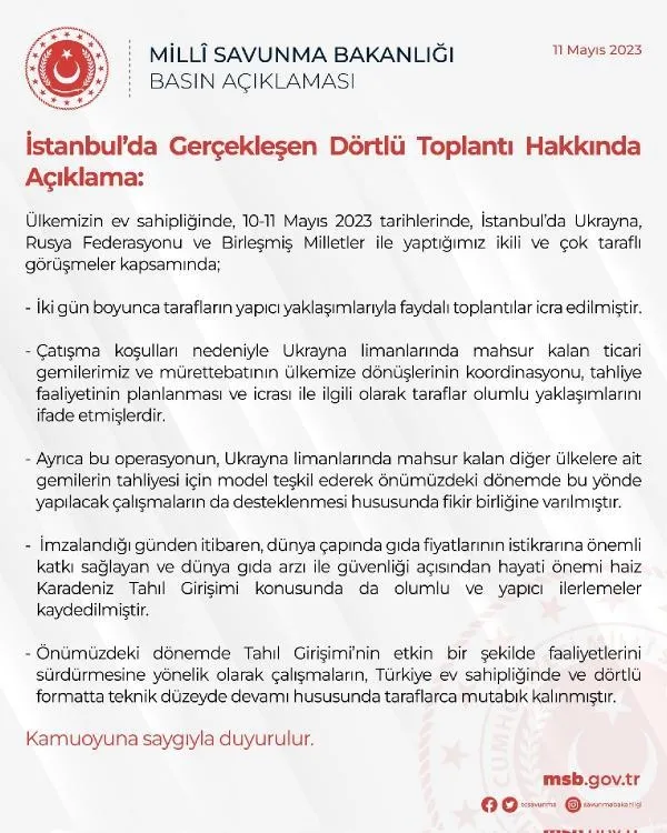 Son dakika: Milli Savunma Bakanlığı'ndan 'tahıl koridoru' açıklaması: Çalışmalar sürecek-1