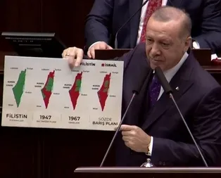 Başkan Erdoğan Filistin haritasını göstererek Trumpın sözde barış planına tepki gösterdi