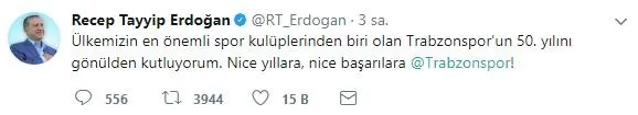 Erdoğan'dan Trabzonspor'a kutlama mesajı-1