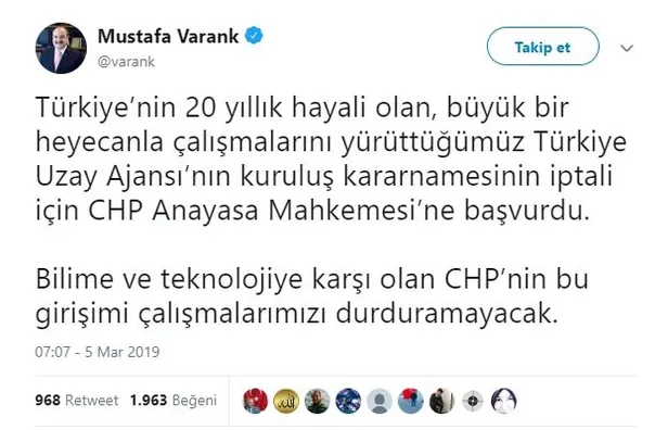 Son dakika... CHP'den skandal başvuru! Uzay Ajansı'nın kapatılması için AYM'ye başvurdular-2