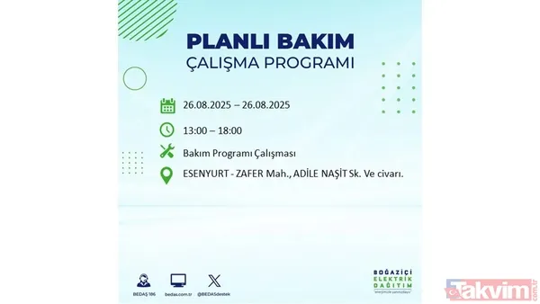 İstanbul'da elektrik kesintisi || 26 Ağustos Salı İstanbul'da elektrikler ne zaman gelecek? BEDAŞ ilçe ilçe saat verdi - 2