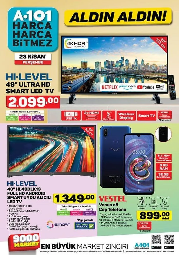 a101 23 nisan aktuel urunler katalogu yayinlandi hi level televizyon ve vestel venus e5 surprizi takvim